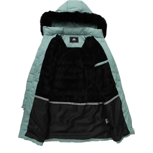 Women's Light Green Waterproof Long Down Jacket,warm Winter Hooded Puffer Coat